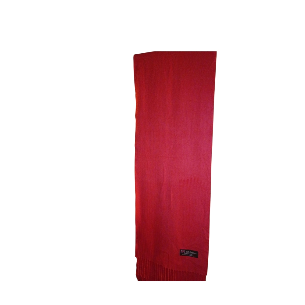 100% Cashmere Made In Scotland Red Scarf With Fringe 11.75x66"